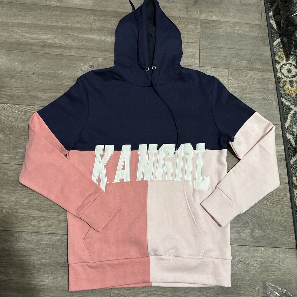 NWT Men’s Kangol Navy Blue/Pink/Light Pink Pullover Hoodie Sweatshirt Size Small
